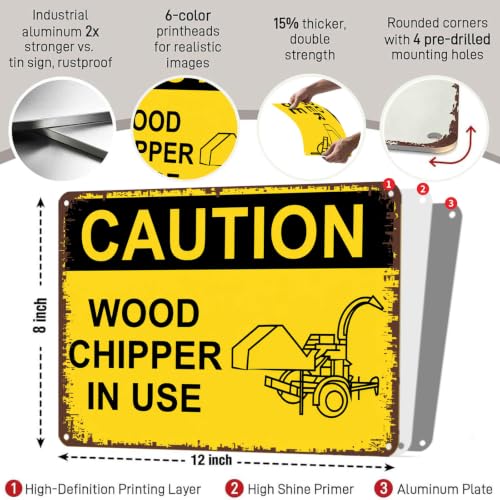 Caution Wood Chipper In Use Vintage Metal Sign 8x12 Inch