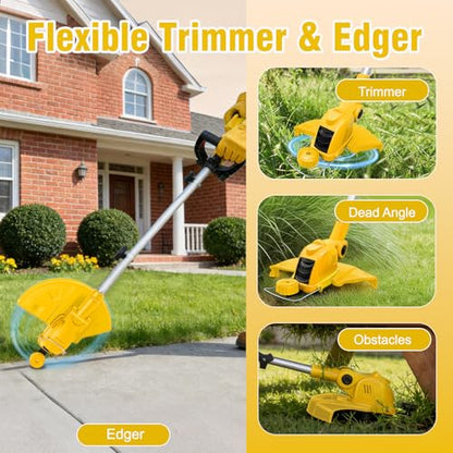 12 Inch Electric Weed Wacker with 2 x2.5Ah Battery Powered Weed Eater - color: Pale Yellow