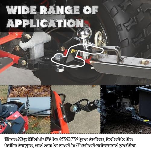 Three-Way Hitch Attachments Fit for ATV/UTV Type Trailers Universal 3-Way Hitch ATV Attachment
