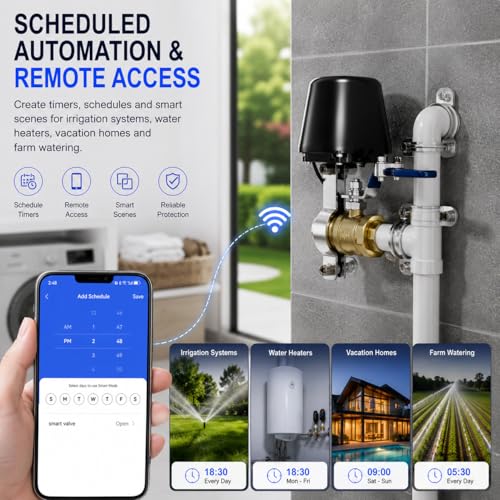 Smart Wifi Water Valve, Copper Handle Valve, Compatible with Alexa Google, No Hub Required