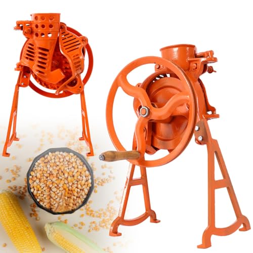Heavy Duty Steel Corn Sheller – Manual Hand Crank Corn Thresher with Adjustable Screws for Efficient Shelling – Also Hulls Walnuts – Orange