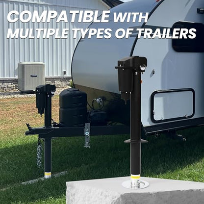 12V Electric Tongue Jack 3500lb A-Frame Heavy Duty Trailer Jack 18” Travel Add 4.5” with The Drop Foot & LED Light for Travel Trailer Camper,Protective Cover Included