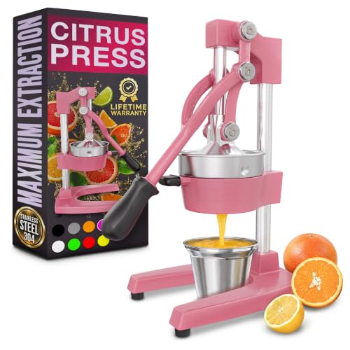 Cast Iron Juicer Hand Press, Heavy-Duty Squeezer (Pink) - color: Pink