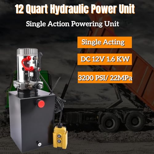 12 Quart Single Acting Hydraulic Power Unit 12V, 3200PSI - color: Single Acting, size: 12 Quart