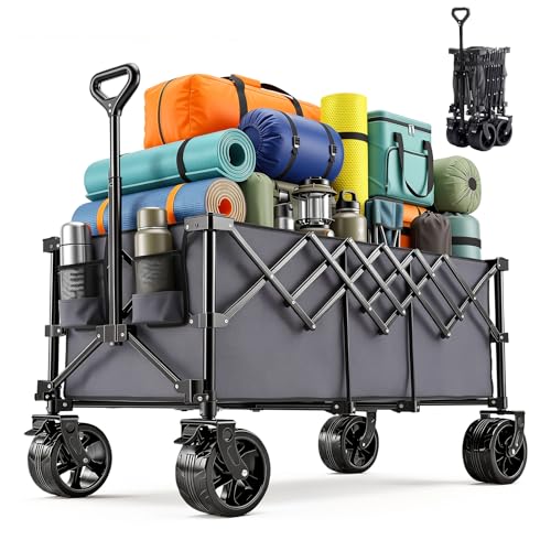 OLIXIS 49" L Collapsible Wagon 440lbs, Folding Wagon Cart with Wheels, Grey - color: Grey-extra L