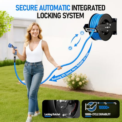 SPECILITE Retractable Garden Hose Reel with 3/4" 65ft Hot/Cold Water Pipe - color: Blue, size: 3/4'' 65 FT