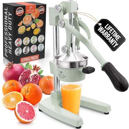 Zulay Kitchen Cast Iron Juicer - Heavy Duty Orange Juicer with Detachable Strainers for Easy Cleaning, Citrus Press for Citrus Fruits, Perfect for Bartenders, Juice Lovers & Health Enthusiasts - color: Eucalyptus Mint, size: Original