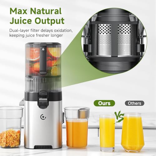 AMZCHEF Cold Press Juicer, 6.5" Whole Fruit Self-Feeding Slow Juicer - color: Silver, size: 6.5 Inch