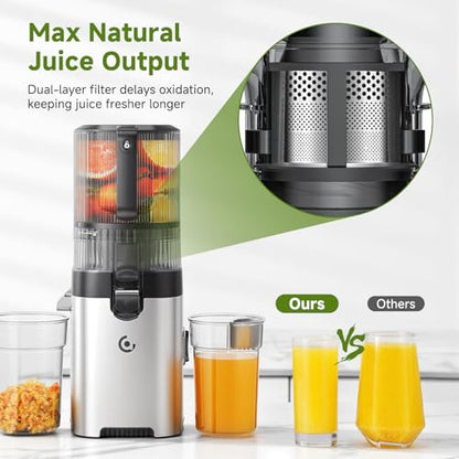 AMZCHEF Cold Press Juicer, 6.5" Whole Fruit Self-Feeding Slow Juicer - color: Silver, size: 6.5 Inch
