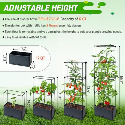 2 Packs Raised Garden Bed Tomato Planter Box with Trellis, 55.2" Self-Watering Tomato Cage with Rectangular Trellis for Climbing Plants Flowers Vegetables Vine in Patio Garden Indoor Outdoor - size: 4 Tiers-55.2"