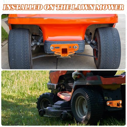 Duraaamo Zero Turn Lawn Mower Hitch with 1-1/4 Receiver 6mm Thicker Heavy Duty Steel Trailer Receiver, 1-1/4 Mower Hitch Versatile Chain Slot with Carriage Bolt Hardware Accessories(Orange)