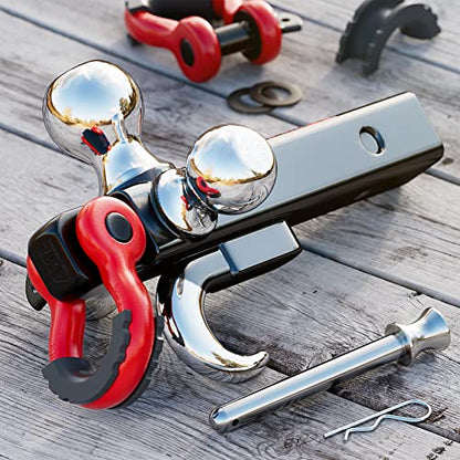 Ayleid Trailer Hitch Tri-Ball Mount with Hook&Pin&Rotatable Tow Shackle,Fits 2-in Receiver with 1-7/8-in,2-in,2-5/16-in Hitch Ball - color: A-With Shackle