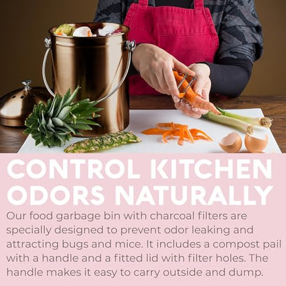 Epica Kitchen Compost Bin for Kicthen Countertops, 1.3 Galllon - Copper - color: Copper