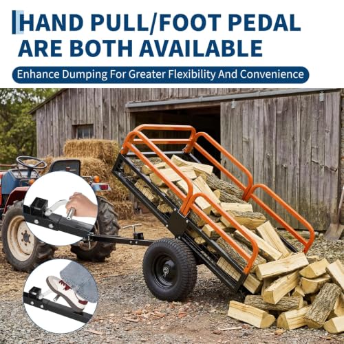 1500 Lbs Steel Dump Cart – 15 Cu ft, Tow Behind ATV/UTV - color: Orange