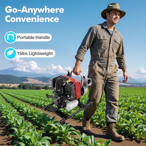 Clean Water Pump, 1.5" Gas Powered Water Transfer Pump with 4-Stroke Engine, Portable Irrigation Pump, 15m³/H High Flow, 91.8 ft Max Lift, 22.9 ft Suction for Garden,Farm,Pond & Lawn Watering
