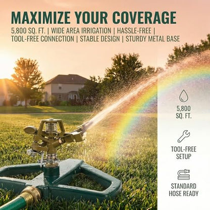 Impact Lawn Sprinkler, 360 Rotating Pulsating Metal Base for Yard & Garden