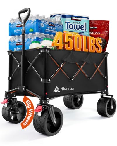 Hikenture Foldable Beach Wagon with Big Wheels for Sand, 450 lbs Capacity