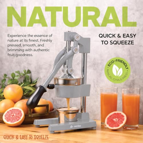 Eurolux Ultra-Premium Cast Iron Juicer | Extra-Large, Heavy Duty, Commercial Grade, Stainless Steel Manual Hand Press Citrus Squeezer For Fresh Orange Juice, Pomegranate, Lemon, and Much More (Gray) - color: Gray