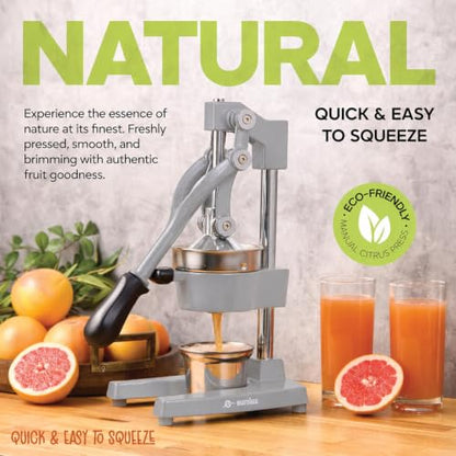 Eurolux Ultra-Premium Cast Iron Juicer | Extra-Large, Heavy Duty, Commercial Grade, Stainless Steel Manual Hand Press Citrus Squeezer For Fresh Orange Juice, Pomegranate, Lemon, and Much More (Gray) - color: Gray