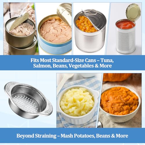 Tuna Can Strainer Stainless Steel Can Press & Food Strainer for Tuna, Salmon, Beans, Vegetables Multi-Use Kitchen Tool with Handles (2 Pack) - size: 2 Pack