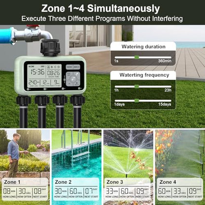 Watering Timer 4 Zone, Sprinkler Timer,Programmable Garden Outdoor Hose Faucet Timer with Rain Delay/Manual/Automatic Watering System,Water Hose Irrigation Timers 4 Outlet for Garden Lawn - style: 4 Outlets