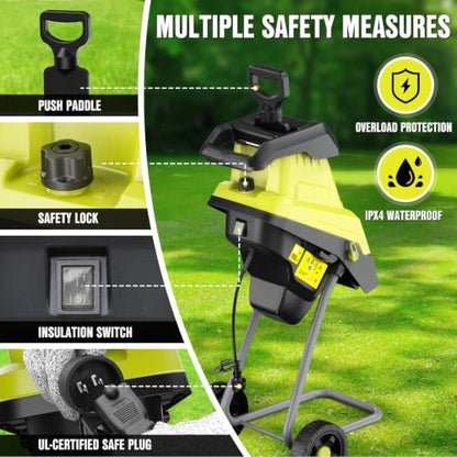 EWORK 15 Amp Electric Wood Chipper Shredder, Max 1.77" Cutting Diameter - color: Green