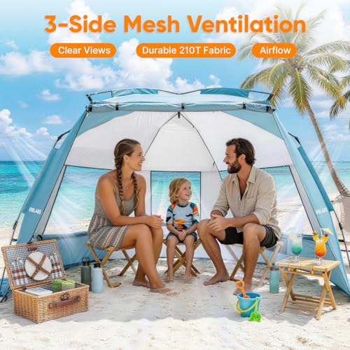 Golabs BT1 Pop up Beach Tent for 3 Person, 1-Min Setup by Pre-Attached Pole - color: BLUE