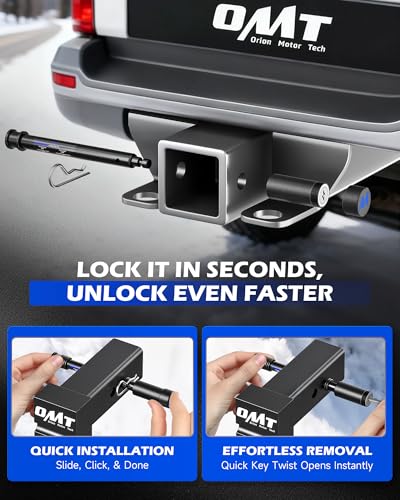 OMT 2 Pack Locking Hitch Pin Set with 5/8" Pin for 2 2.5 3 Inch Receiver - color: Black, size: 2, 2.5 & 3 in - 2 Pack