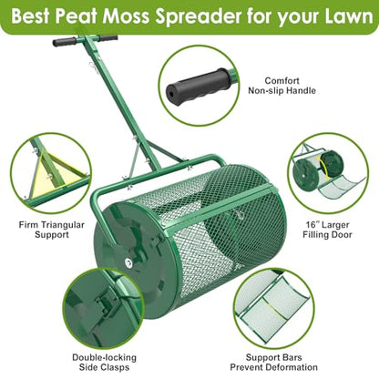 Seeutek Compost Spreader, 24" Peat Moss Spreaders with 3 Heights - color: Green