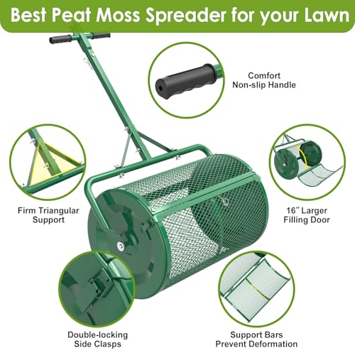 Seeutek Compost Spreader, 24" Peat Moss Spreaders with 3 Heights - color: Green