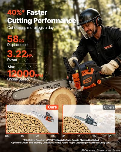 VEVOR Gas Powered Chainsaw 18 & 20 Inch 58CC 3.22HP 2 Stroke Engine Saw - size: 58CC-18&20inch