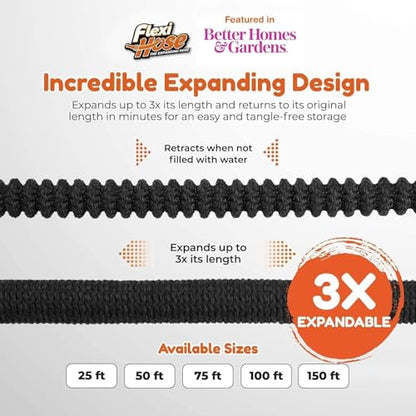 Flexi Hose with 8 Function Nozzle, 75FT - Lightweight Expandable Garden Hose, No-Kink Flexibility, 3/4 Inch Solid Brass Fittings and Double Latex Core - size: 75ft