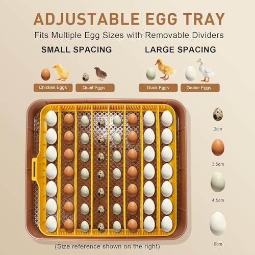 ZEMIRO CHARGE Automatic 56-Egg Incubator for Breeders, Sensor-Based Precise Humidity+Temp Control, Chick Separator, Adjustable Egg Spacing, Custom-Interval Auto Turn+Auto Stop,Preset Incubation Days - size: 56 egg-brown