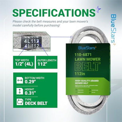 BlueStars 110-6871 Mower Deck Belt | Aramid Cord | 1/2" x 112" - size: 110-6871, style: Aramid Cord