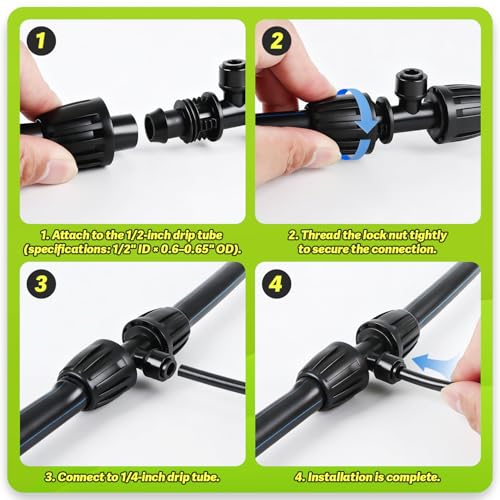 6 Pcs Barbed Tee 1/2 Inch To 1/4 Inch Irrigation Tubing Fittings, 1/2 Inch(1/2" ID x 0.65" OD) To 1/4 Inch Quick Connect Irrigation Adapter 16mm Hose Locked T Reducer To 1/4" Water Line - size: 1/2" to 1/4" Reducer-3 Way