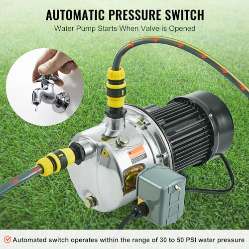 VEVOR 3/4HP SUS304 Stainless Steel Shallow Well Jet Pump, 115 Volt, 18.5 GPM 131 FT Maximum Head Irrigation Water Pump, for Agricultural Garden Irrigation System High-Rise Water Supply Shower Booster - style: 3/4HP SUS304