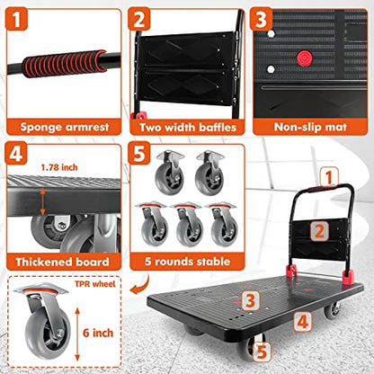 Foldable Platform Truck, 1600 LBS Push Cart with Five 6'' Wheels, 43" x 25" - color: 1600lbs
