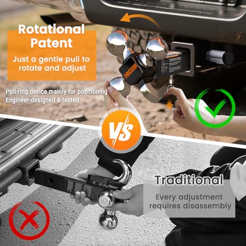 ORCISH 360° Swivel Tri-Ball Trailer Hitch Mount Hook & Lock for 2" Receiver - color: 2"-Rotatable-Chrome