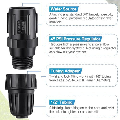 4 Pcs 45 PSI Drip Irrigation Pressure Regulator Adapter Kit - style: 45 PSI