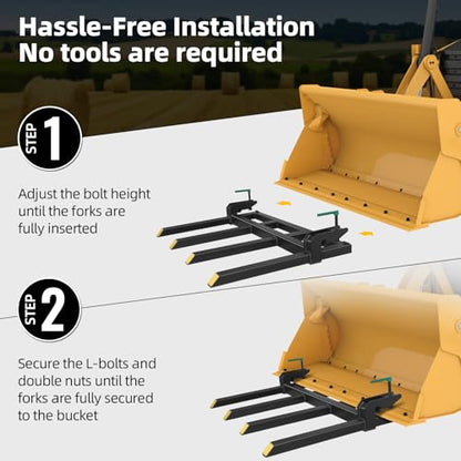 Clamp On Debris Forks To 48-60" Bucket, 4,6-Tine Clamp On Pallet Forks Bucket Forks Attachments, Ideal For Loader, Tractor Buckets, Skidsteer,43" 2500 LBS - size: 43" 2500 LBS