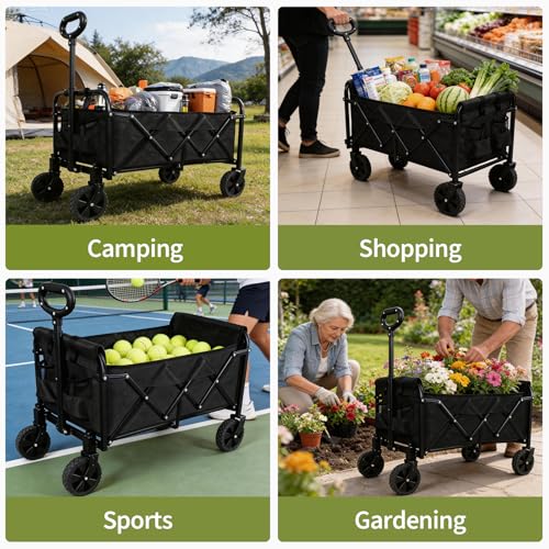 Foldable Wagon Cart, Utility Wagon with All Terrain Wheels - color: Black, size: Medium without Tailgate