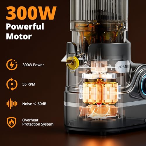 AIRMSEN Juicer Machines, 5.8" Large Feed Chute Cold Press Juicer, 300W