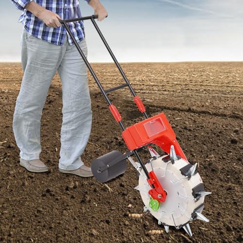 Hand-Push Roller Seeder Manual Seeder Machine Walk-Behind Row Crop Planter with 10 Seeding Nozzles Row Seeding Sowing Depth 1.38-3.07in, Planting Spacing 6.3in Precision Garden Seeder for 3-15mm Seeds - style: #1 - 10 Seeding Nozzles