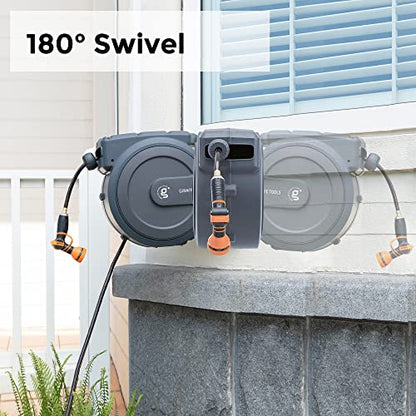Giraffe Tools Retractable Garden Hose Reel 1/2"130FT Metal Bracket - size: 1/2 inch x 130 ft