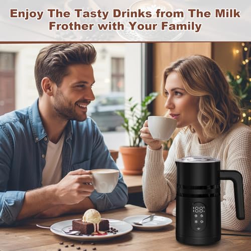 4 in 1 Electric Milk Frother, Hot & Cold Foam Maker, Digital Display, Black - color: Black-A