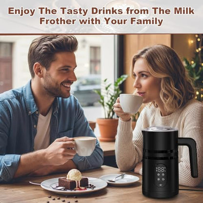 4 in 1 Electric Milk Frother, Hot & Cold Foam Maker, Digital Display, Black - color: Black-A