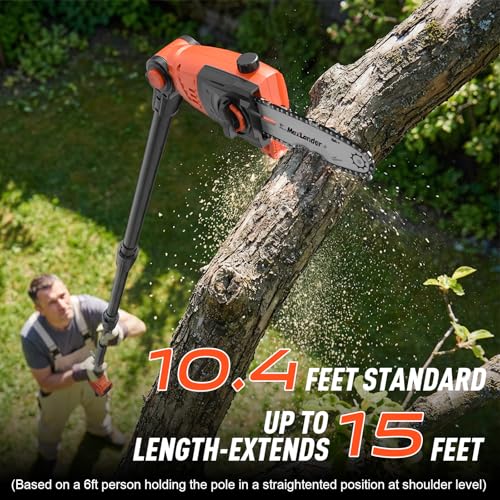 MAXLANDER 2-In-1 8" Pole Saw & 18" Hedge Trimmer, 2×3.0Ah Battery & Charger - color: Red