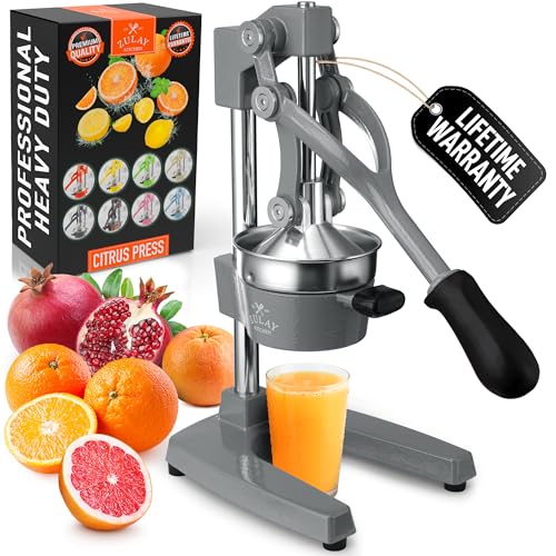 Zulay Kitchen Cast Iron Juicer - Heavy Duty Orange Juicer with Detachable Strainers for Easy Cleaning, Citrus Press for Citrus Fruits, Perfect for Bartenders, Juice Lovers & Health Enthusiasts - color: Grey, size: Original