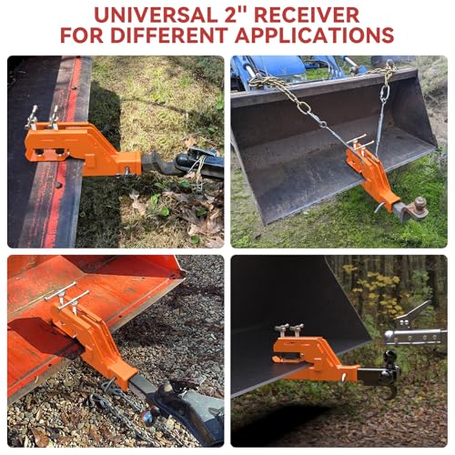 Tractor Bucket Hitch Clamp on Trailer Hitch 2” Receiver, Non-Slip, Orange - color: Orange