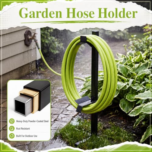 Moxweyeni Garden Hose Reel Holder Stand with Ground Stakes, up to 150-ft Hoses, Detachable Metal Water Hose Holder, Heavy Duty Garden Storage Rack for Outside Yard Lawn